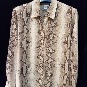 Snake Skin Animal Print Blouse - Cream Brown Grey
